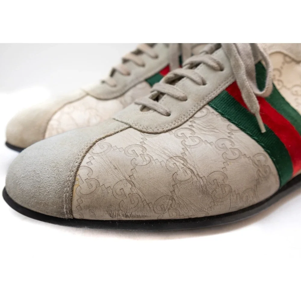 VTG Gucci Sneakers Men's Size US 10.5 Low Top Leather Suede GG Logo